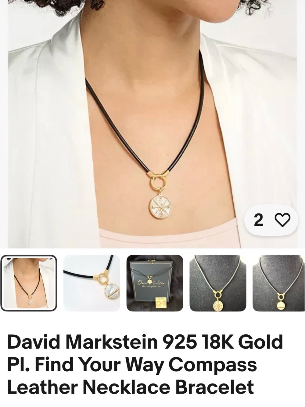 David Markstein “Find your Way” Compass Pendant Necklace with Black Leather cord - Picture 12 of 14
